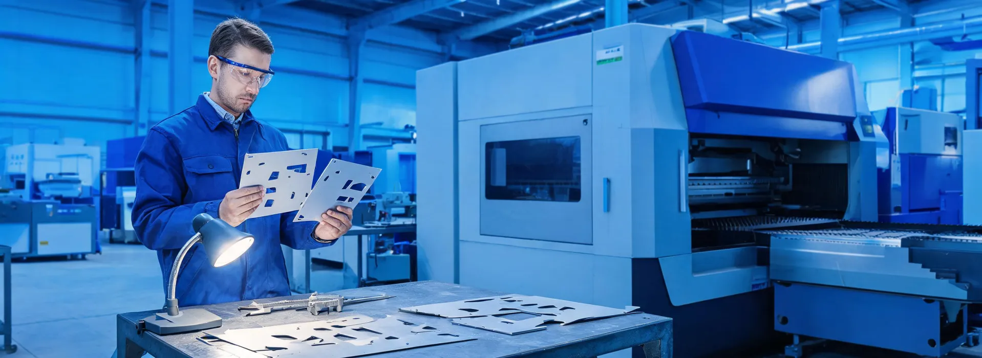 Laser process engineer reviewing a cut sample